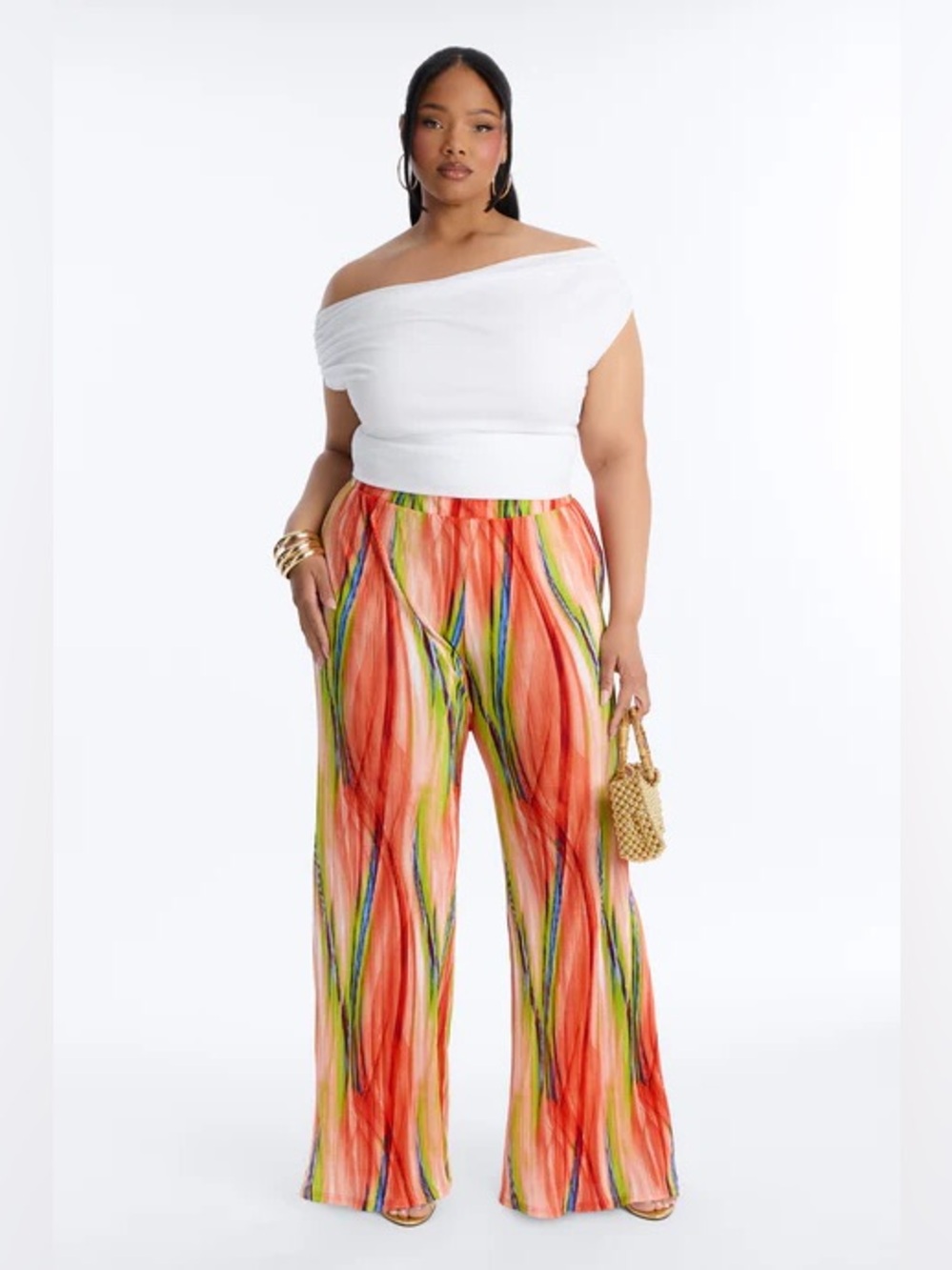 Fashion Nova Women’s Multicolor Green Combo Striped Wide-Leg Pants